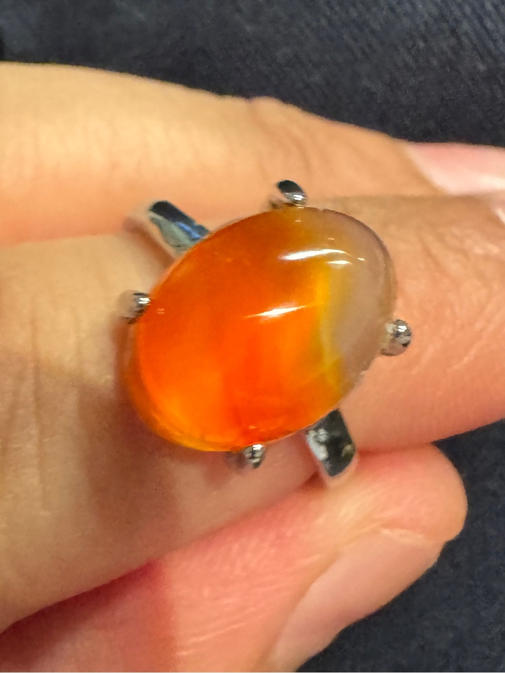 CARNELIAN natural stone Cabochon Ring adjustable